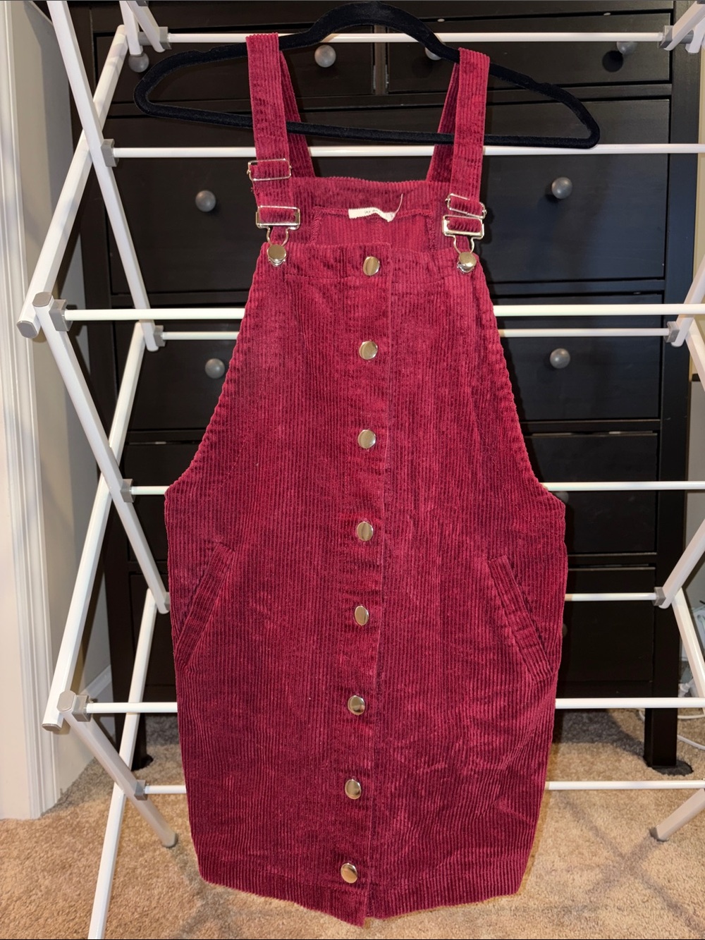 Women’s Corduroy Pinafore Dress in Deep Berry